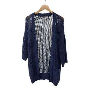 Free People Navy Blue Open Knit Kimono Cardigan Sweater S